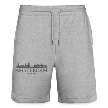 Amsterdam, Pays-Bas, silhouette d’Amsterdam - Short de jogging bio TRAINER Stanley/Stella unisexe - gris chiné - Devant - Nik (191cm) & Marisol (170cm)
