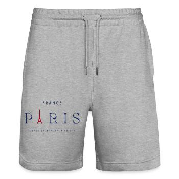 Pariser Blauer Eiffelturm Rot - Stanley/Stella Unisex Bio Joggingshorts Trainer  - Grau meliert - Vorne - Nik (191cm) & Marisol (170cm)