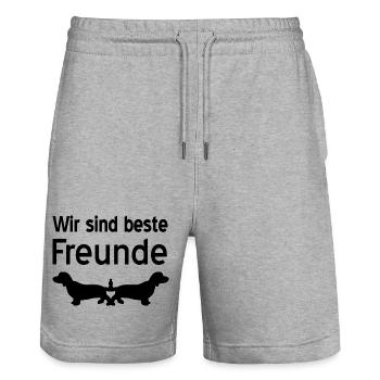 Teckel - Short de jogging bio TRAINER Stanley/Stella unisexe - gris chiné - Devant - Nik (191cm) & Marisol (170cm)