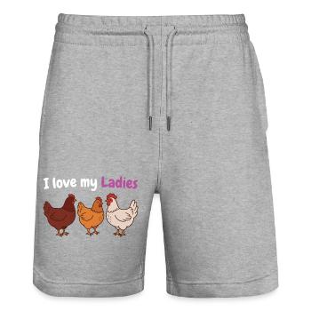 Chicken Humor Shirt for Chicken Keeper - Stanley/Stella Trainer Unisex Organic Jogging Shorts - heather grey - Front - Nik (191cm) & Marisol (170cm)