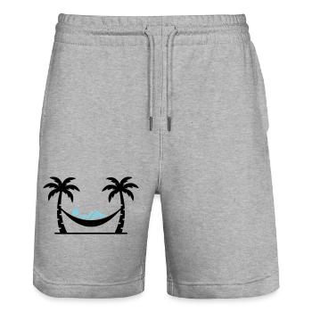 Hammock : Deux palmiers - Short de jogging bio TRAINER Stanley/Stella unisexe - gris chiné - Devant - Nik (191cm) & Marisol (170cm)