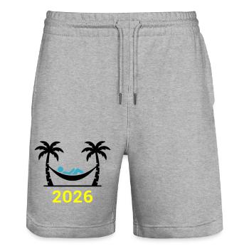 Hammock Palm Trees 2026 - Stanley/Stella Trainer Unisex Organic Jogging Shorts - heather grey - Front - Nik (191cm) & Marisol (170cm)
