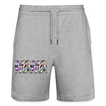 Floral Rainbow Word Pattern - Stanley/Stella Trainer Unisex Organic Jogging Shorts - heather grey - Front - Nik (191cm) & Marisol (170cm)
