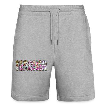 Floraison florale de l’alphabet - Short de jogging bio TRAINER Stanley/Stella unisexe - gris chiné - Devant - Nik (191cm) & Marisol (170cm)