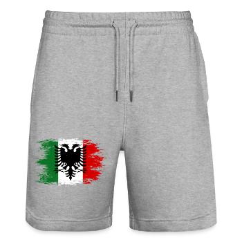 Arbresh_Italien_Albanien_Flagge_used - Stanley/Stella Unisex Bio Joggingshorts Trainer  - Grau meliert - Vorne - Nik (191cm) & Marisol (170cm)