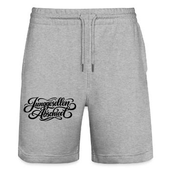 Lettrage pour enterrement de vie de garçon - Short de jogging bio TRAINER Stanley/Stella unisexe - gris chiné - Devant - Nik (191cm) & Marisol (170cm)