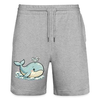 Petit animal éclaboussure de baleine bleue - Short de jogging bio TRAINER Stanley/Stella unisexe - gris chiné - Devant - Nik (191cm) & Marisol (170cm)