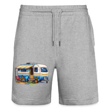 Campeur caravane - Short de jogging bio TRAINER Stanley/Stella unisexe - gris chiné - Devant - Nik (191cm) & Marisol (170cm)