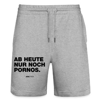 JGA: Ab heute nur noch Pornos - Illustration - Stanley/Stella Unisex Bio Joggingshorts Trainer  - Grau meliert - Vorne - Nik (191cm) & Marisol (170cm)