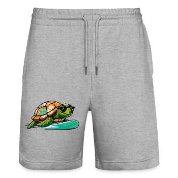 Hawaiian Turtle Surfboard - Stanley/Stella Trainer Unisex Organic Jogging Shorts - heather grey - Front - Nik (191cm) & Marisol (170cm)