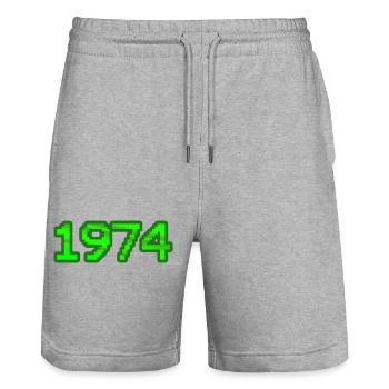 Ordinateur 1974 - Short de jogging bio TRAINER Stanley/Stella unisexe - gris chiné - Devant - Nik (191cm) & Marisol (170cm)