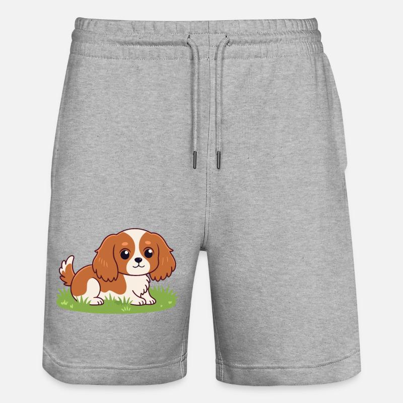 Chiot Cavalier Cartoon sur Herbe - Short de jogging bio TRAINER Stanley/Stella unisexe - gris chiné