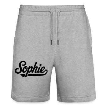 Nom de Sophie : premier famille de famille - Short de jogging bio TRAINER Stanley/Stella unisexe - gris chiné - Devant - Nik (191cm) & Marisol (170cm)
