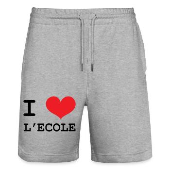 J'aime l'École : Design Scolaire Coeur Rouge Love - Short de jogging bio TRAINER Stanley/Stella unisexe - gris chiné - Devant - Nik (191cm) & Marisol (170cm)