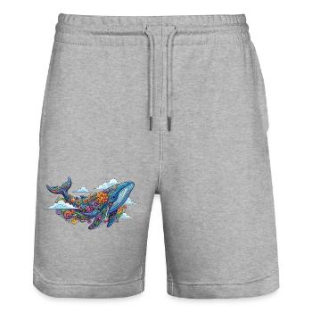 Colorful Whale with Floral Patterns Abstract Animal Art - Stanley/Stella Trainer Unisex Organic Jogging Shorts - heather grey - Front - Nik (191cm) & Marisol (170cm)