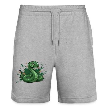 Green cartoon snake with splash splash - Stanley/Stella Trainer Unisex Organic Jogging Shorts - heather grey - Front - Nik (191cm) & Marisol (170cm)