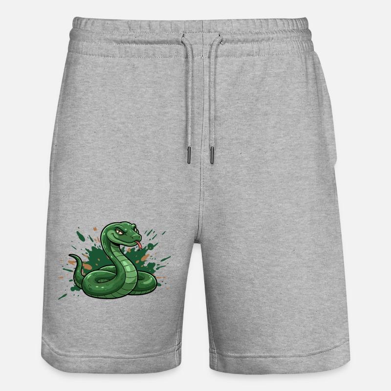 Grüne Comic-Schlange mit Spritz-Splash - Stanley/Stella Unisex Bio Joggingshorts Trainer  - Grau meliert