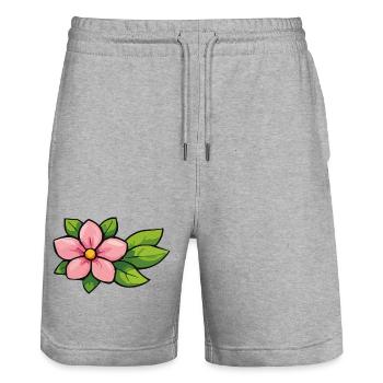 Fleur rose aux feuilles vertes - Short de jogging bio TRAINER Stanley/Stella unisexe - gris chiné - Devant - Nik (191cm) & Marisol (170cm)