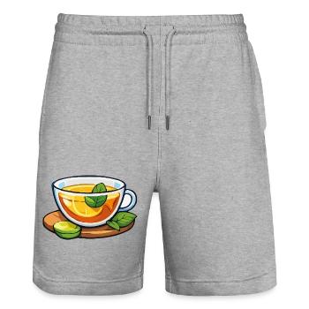 Zitrustee mit Minze - Stanley/Stella Unisex Bio Joggingshorts Trainer  - Grau meliert - Vorne - Nik (191cm) & Marisol (170cm)
