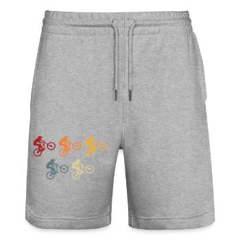 Fahrrad Mountainbike Retro Radfahrer Geschenk - Stanley/Stella Unisex Bio Joggingshorts Trainer  - Grau meliert - Vorne - Nik (191cm) & Marisol (170cm)