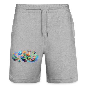 Magische Tiere Zauberwald cooles Kinder Wald Motiv - Stanley/Stella Unisex Bio Joggingshorts Trainer  - Grau meliert - Vorne - Nik (191cm) & Marisol (170cm)