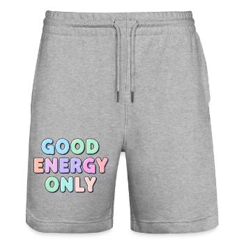 Bonne énergie uniquement pour les gens positifs Chemise - Short de jogging bio TRAINER Stanley/Stella unisexe - gris chiné - Devant - Nik (191cm) & Marisol (170cm)