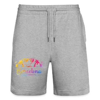 Coucher de soleil de palmier de Barcelona Beach - Short de jogging bio TRAINER Stanley/Stella unisexe - gris chiné - Devant - Nik (191cm) & Marisol (170cm)
