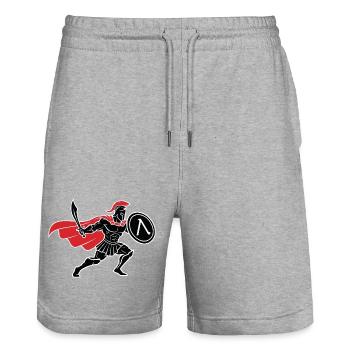 Spartan Black and Red Spartan Warrior Maskottchen - Stanley/Stella Unisex Bio Joggingshorts Trainer  - Grau meliert - Vorne - Nik (191cm) & Marisol (170cm)