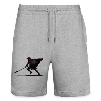 Spartan Shadow and Spear Mascot Spartan Stealth - Stanley/Stella Trainer Unisex Organic Jogging Shorts - heather grey - Front - Nik (191cm) & Marisol (170cm)