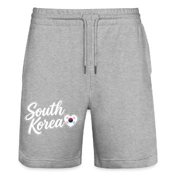 Scénario sud-coréen avec amour de cœur de drapeau - Short de jogging bio TRAINER Stanley/Stella unisexe - gris chiné - Devant - Nik (191cm) & Marisol (170cm)