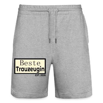 Meilleure demoiselle d’honneur du mariage 2026 - Short de jogging bio TRAINER Stanley/Stella unisexe - gris chiné - Devant - Nik (191cm) & Marisol (170cm)