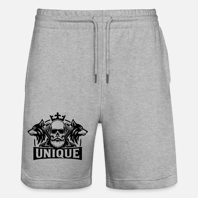 Unique Skull Wolf Biker Design - Stanley/Stella Unisex Bio Joggingshorts Trainer  - Grau meliert