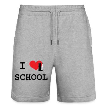 I Love School: Ikonisches Black Love School Muster - Stanley/Stella Unisex Bio Joggingshorts Trainer  - Grau meliert - Vorne - Nik (191cm) & Marisol (170cm)