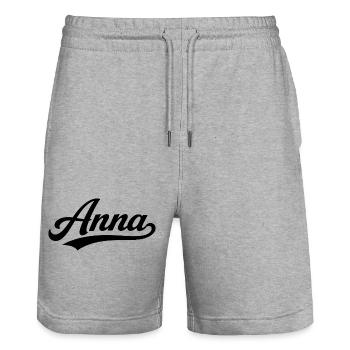 Anna, Name, vorne, letzte Familiengeschenke - Stanley/Stella Unisex Bio Joggingshorts Trainer  - Grau meliert - Vorne - Nik (191cm) & Marisol (170cm)