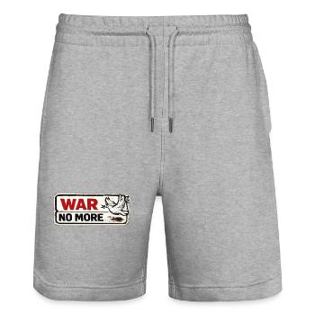 War No More – Sticker Peace & Humanity - Stanley/Stella Trainer Unisex Organic Jogging Shorts - heather grey - Front - Nik (191cm) & Marisol (170cm)