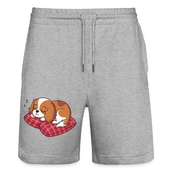 Schlafender Welpe auf kariertem Kissen - Stanley/Stella Unisex Bio Joggingshorts Trainer  - Grau meliert - Vorne - Nik (191cm) & Marisol (170cm)