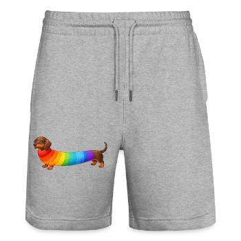 Dackel mit Regenbogen Pullover  - Stanley/Stella Unisex Bio Joggingshorts Trainer  - Grau meliert - Vorne - Nik (191cm) & Marisol (170cm)