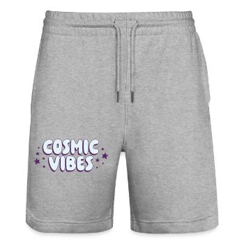 Cosmic Vibes lettering - Stanley/Stella Trainer Unisex Organic Jogging Shorts - heather grey - Front - Nik (191cm) & Marisol (170cm)