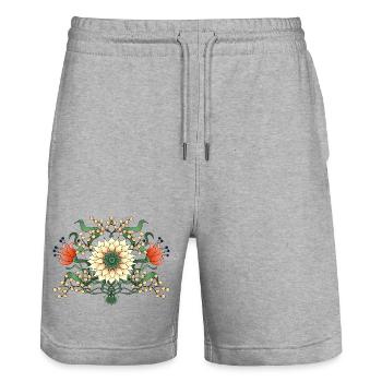 Blumen - Stanley/Stella Unisex Bio Joggingshorts Trainer  - Grau meliert - Vorne - Nik (191cm) & Marisol (170cm)