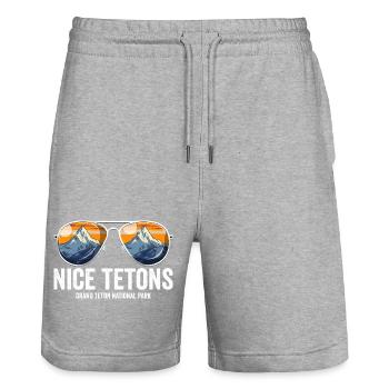 Beautiful Tetons, Grand Teton National Park, Grand Tet - Stanley/Stella Trainer Unisex Organic Jogging Shorts - heather grey - Front - Nik (191cm) & Marisol (170cm)