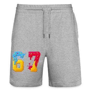 67 - Siebenundsechzig Zahl Sweet 67 Meme Donut Sechs 7 - Stanley/Stella Unisex Bio Joggingshorts Trainer  - Grau meliert - Vorne - Nik (191cm) & Marisol (170cm)