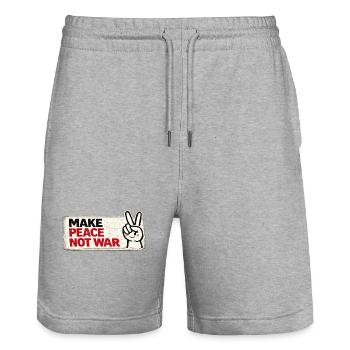 War No More – Sticker Peace & Humanity - Stanley/Stella Trainer Unisex Organic Jogging Shorts - heather grey - Front - Nik (191cm) & Marisol (170cm)
