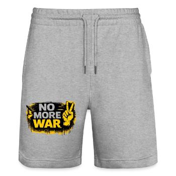 War No More – Sticker Peace & Humanity - Stanley/Stella Trainer Unisex Organic Jogging Shorts - heather grey - Front - Nik (191cm) & Marisol (170cm)