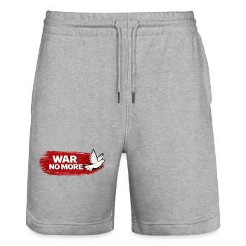 War No More – Sticker Peace & Humanity - Stanley/Stella Trainer Unisex Organic Jogging Shorts - heather grey - Front - Nik (191cm) & Marisol (170cm)