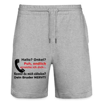 Hallo Onkel - Abholen? Dein Bruder nervt lustig - Stanley/Stella Unisex Bio Joggingshorts Trainer  - Grau meliert - Vorne - Nik (191cm) & Marisol (170cm)