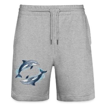 Two jumping dolphins illustration - Stanley/Stella Trainer Unisex Organic Jogging Shorts - heather grey - Front - Nik (191cm) & Marisol (170cm)