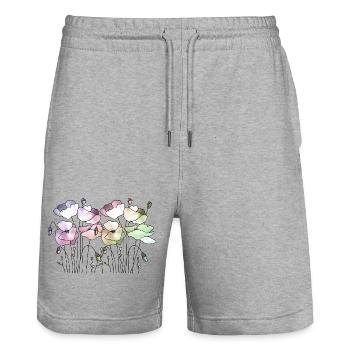 Blumen - Stanley/Stella Unisex Bio Joggingshorts Trainer  - Grau meliert - Vorne - Nik (191cm) & Marisol (170cm)