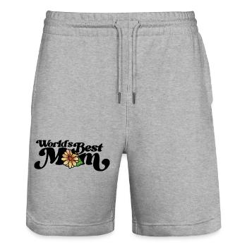 Sunny Daisy Watercolor on Black - Stanley/Stella Trainer Unisex Organic Jogging Shorts - heather grey - Front - Nik (191cm) & Marisol (170cm)