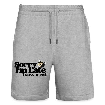 Calico Cat Peeking Spotlight - Stanley/Stella Trainer Unisex Organic Jogging Shorts - heather grey - Front - Nik (191cm) & Marisol (170cm)