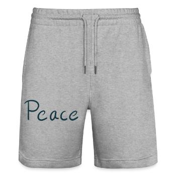 Peace Brush Font Shirt Design - Stanley/Stella Trainer Unisex Organic Jogging Shorts - heather grey - Front - Nik (191cm) & Marisol (170cm)